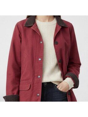 Vintage Lands End Chore Barn Jacket Canvas Coat Corduroy Trim Red Women’s XL